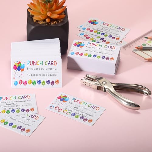 Image of ONEDONE Punch Card 200 PCS Punch Cards for Classroom Incentive Awards Punch Cards for Kids Students Teachers Home Classroom School Business Loyalty Card - 3.5 inch x 2 inch Balloons