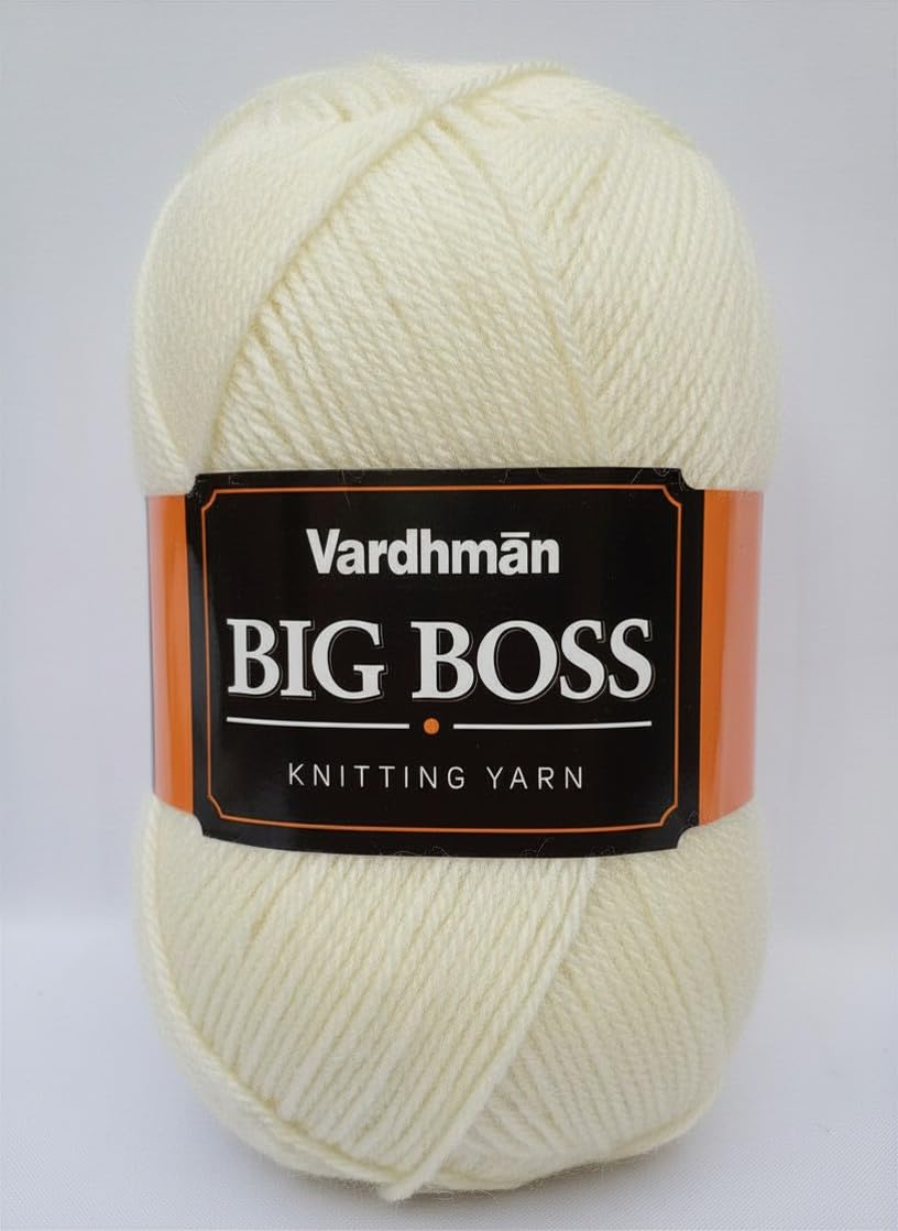 Vardhman BigBoss Knitting Yarn – 200g Ball, 575m, 84% Acrylic + 16% Nylon, 3-Ply DK Weight, Soft & Durable Wool for Knitting, Craft, babywear, blanket, winter wear; threads for crochet hook needle - Boss-15 - Cream-image-35