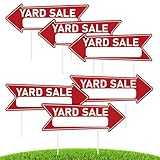 6 Pack Yard Sale Signs with Stakes, Double Sided Arrow Lawn Signs for Outdoor (17x6 Inch) - Waterproof Corrugated Plastic, Easy to Install & Reuse Red