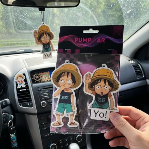 Image of PumpCar 2 pieces Luffy kid double-sided hanging Japanese anime cherry-scented One Piece car air freshener Cool anime hanging air fresheners for rearview mirror Car Interior Accessories Household Gifts