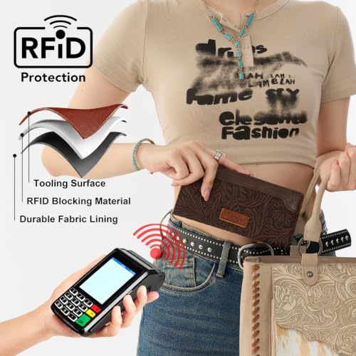 Image of X Wrangler Western Womens Wallet Bifold Tooling Flower Credit Card Holder