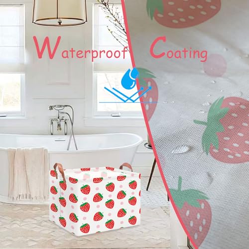 Image of NTAOHAMPER Rectangular Storage Basket with Handles, Cotton Canvas Fabric, Strawberry Pattern, Room Decor, Gift Basket, Book Box