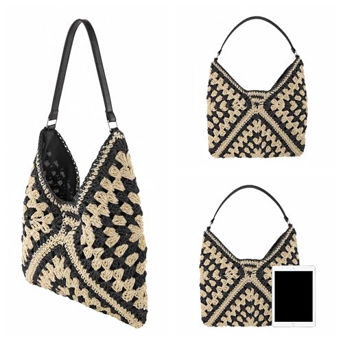 Image of Ayliss Straw Beach Bag Bucket Tote Handbag Women Shoulder Bag Hand Woven Summer Beach Purse Weaving Beach Bucket Bag