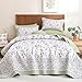 WONGS BEDDING Floral Quilt Set King Size,Sage Green Bedspread Set with 2 Pillowcases, Microfiber Lightweight Flowers Botanical Coverlet Sets Farmhouse Bed Cover Bedding Sets for All Seasons (104