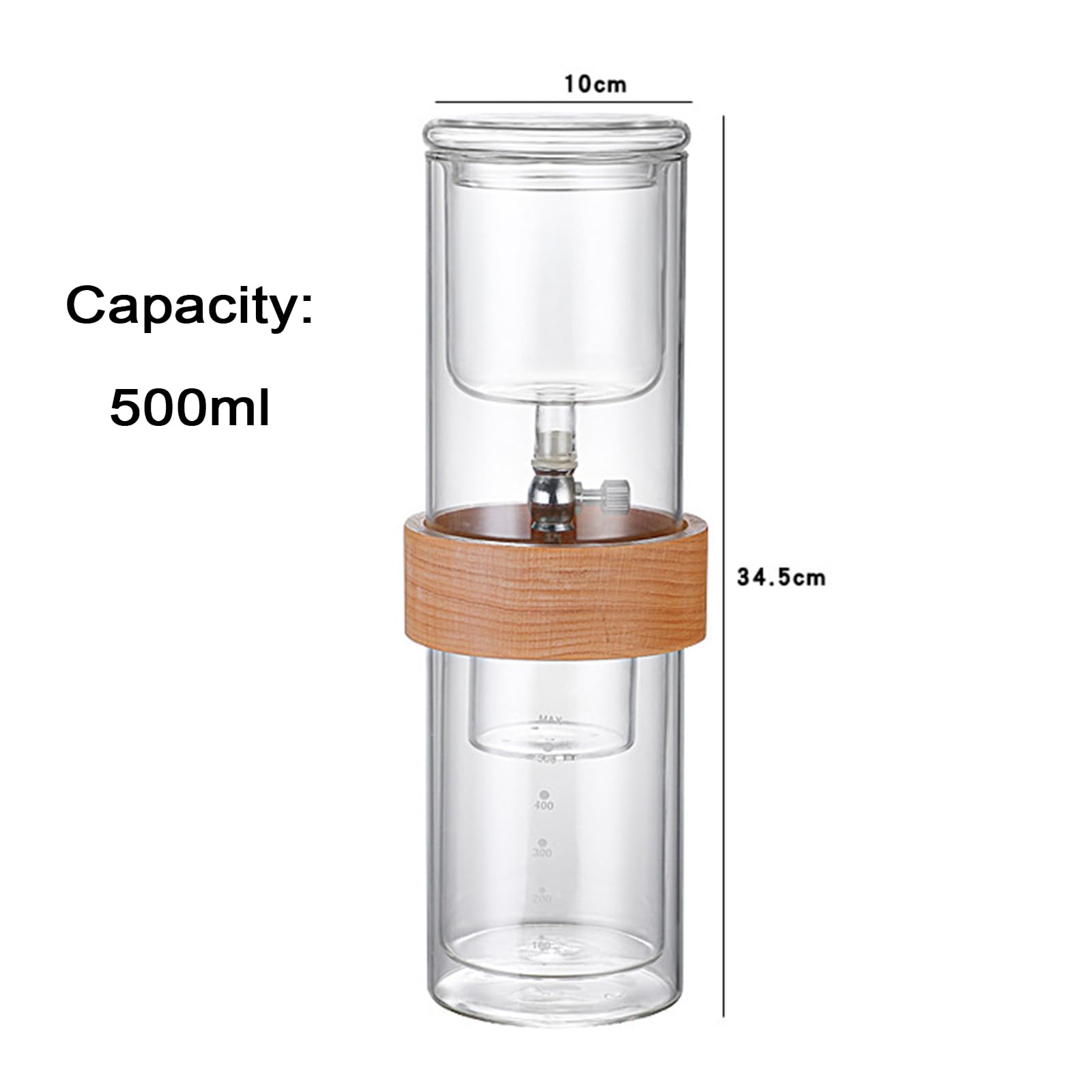 Cold Brew Coffee Dripper, torre in vetro borosilicato alto da 500 ml, design rimovibile, tasso di gocciolamento regolabile per casa, ufficio e caffetterie