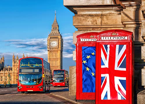 Bannière anniversaire Londres avec bus rouge et Big Ben, tissu décoratif de 3x2m