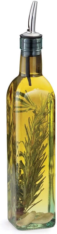16oz Glass Olive Oil/Vinegar Bottle for Kitchen, Olive Oil Dispenser With Stainless Steel Spout for Easy Pouring (16 oz)