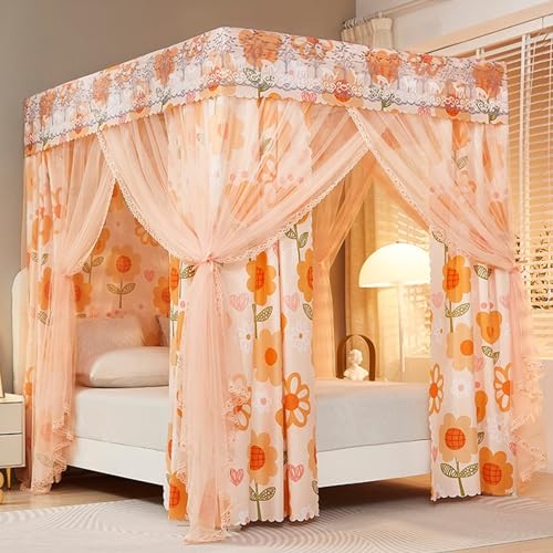 GJMSSMY Dosel de Cortina para Cama de Princesa con 4 Postes en Las Esquinas, Tienda de campaña Doble para Cama Queen/King, mosquitera con 4 Aberturas, Accesorios de decoración para dormito