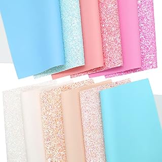 LOTOFUN -12pcs/Set 15cm x 20cm Faux Leather Fabric A5 Sheets Solid Colors PU Leatherette Chunky Glitter Fabric Assorted Bundle for Hair Bows Making Earrings Crafts(Pastel Girlish Styles)