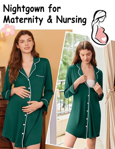 Image of Ekouaer Nightgowns for Women Long Sleeve Night Gown Button Pajama Dress