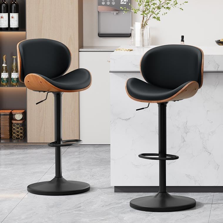 Ckaff Tabouret de Bar Lot de 2, Tabouret de Cuisine Pivotants 360° en Similicuir & Bois, Chaise de...