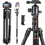 2021 New 75' Camera Tripod, DSLR Tripod for Travel, Lightweight Aluminum 360 Degree Ball Head Professional Tripod, Monopod with Carry Bag, Phone Mount, 18.5' to 80', 33lb Load (black01)