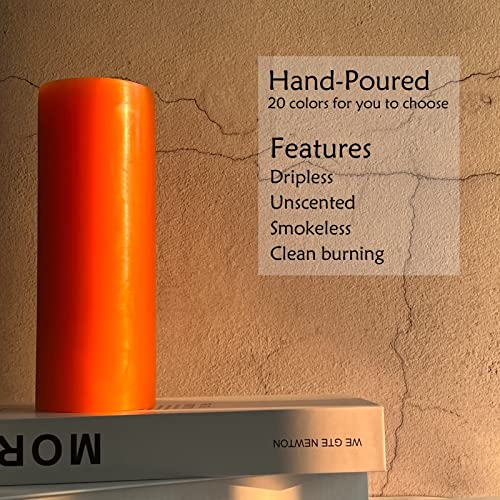 Mozeal 3" X 4" Hand-Poured Unscented Candle,Dripless Pillar Candle Set Of 3,Long Clean Burning,Approx 72 Hours Burn Time,Rustic Country Style,Wedding,Dinner,Christmas And Home Decor,Orange #TOP1