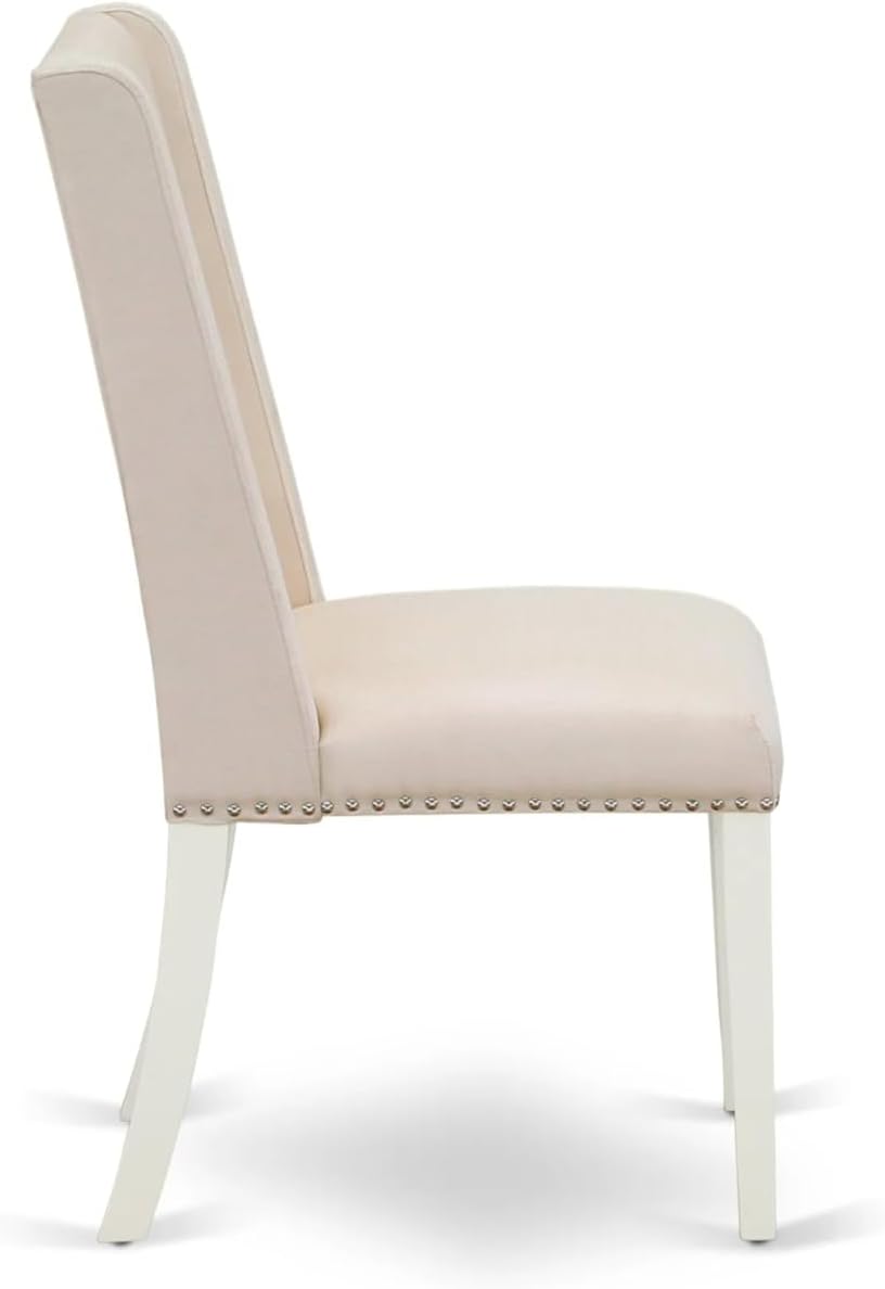 East West Furniture ANFL5-LWH-01 5 Piece Kitchen Table & Chairs Set Includes a Round Dining Room Table with Pedestal and 4 Cream Linen Fabric Parson Dining Chairs, 36x36 Inch, Linen White