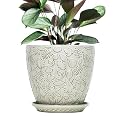 Bestseler 10inch Retro Ceramic Planter with Drainage Hole and Saucer for Multiple Plants, Indoor-Outdoor Garden Pots for Succulent, Orchid, and Flower (Fits Inner Pots Up to 9 Inch, Retro White)