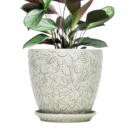 Bestseler 10inch Retro Ceramic Planter with Drainage Hole and Saucer for Multiple Plants Indoor-Outdoor Garden Pots for Succulent Orchid and Flower (Fits Inner Pots Up to 9 Inch Retro White)