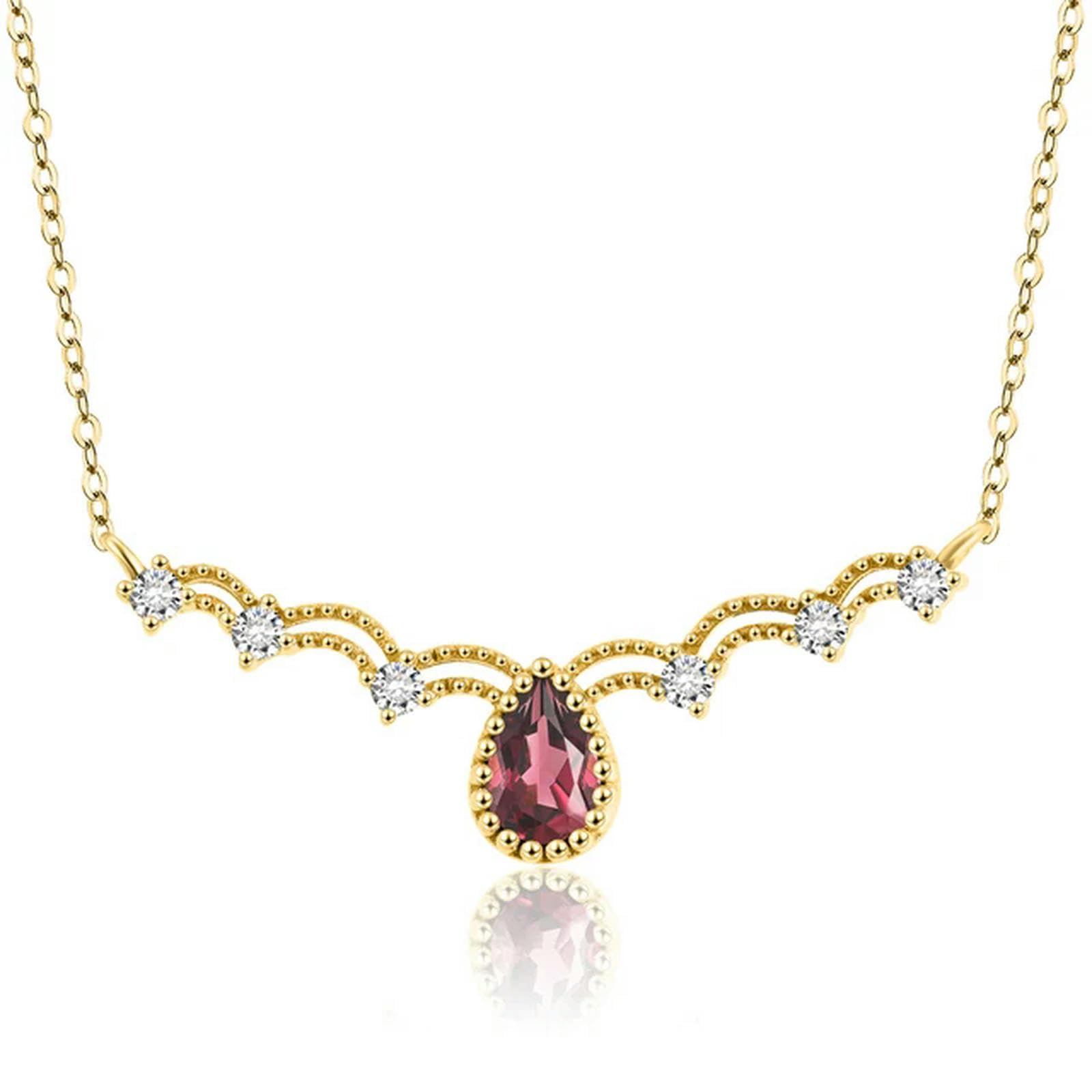 Collar De Oro De Plata De Ley 925, Colgante De Granate Con Gota Natural, Collar De Joyería De Lujo, Accesorios De Cadenas