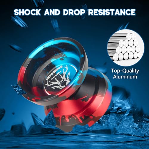 FETESNICE Yoyo Professional, Metal Yoyo for Kids Adults, Unresponsive Yoyos for Intermediate-Advanced Yoyo Players, Pro Alloy Aluminum Yo Yo with 10 Yoyo Strings + Bag + Glove( Black-Blue-Pink)