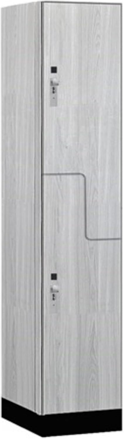 Salsbury Industries 15" Wide Premier Wood Locker-Double Tier 'S' Style-1 Wide-6 Feet High-24 Deep-Silver Teak-Silver Hasps
