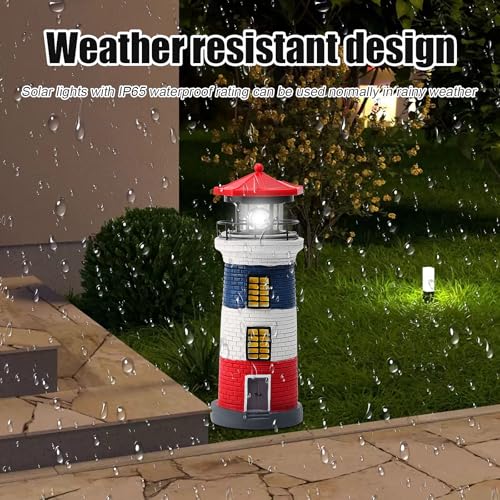 Ruiqas Lighthouse Light Solar LED Garden Lighthouse Outdoor Yard Decoration for Garden Fence Yard Outdoor Decoration (Red+Blue+White) - Image 3