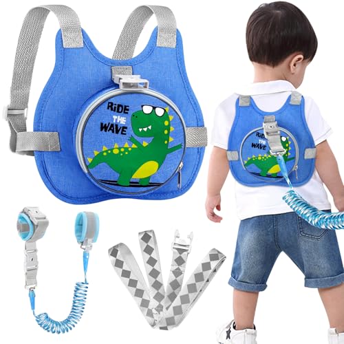Accmor Toddler Safty Harness Leash + Reflective Anti Lost Wrist Link, Cute Dinosaur Kid Walking Harness with Leashes, Foldable Child Restraint Belt...