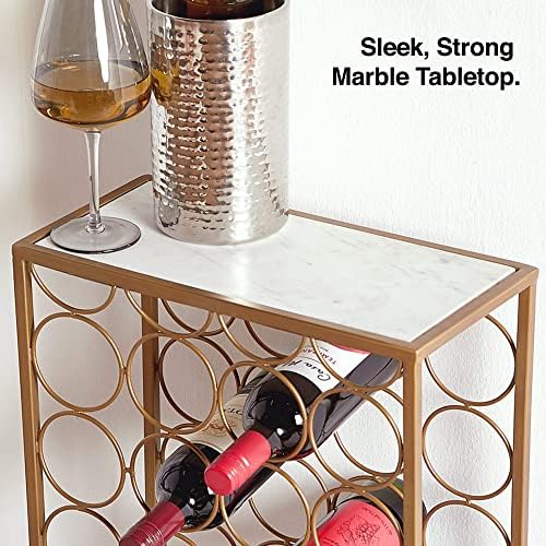 VonShef Wine Rack with Marble Table Top - 6 Tier Drinks Holder with Statement, Geometric Gold Metal Frame Holds up to 24 bottles from Red, White, Rosé to Champagne - For Kitchen, Living & Dining Room