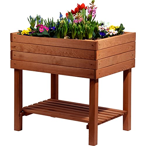 dobar breites Hochbeet aus Holz mit Ablageboden, Frühbeet Bausatz für Gemüse, Kräuter im Garten und Balkon, 80 x 60 x 80 cm, braun