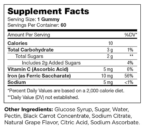 Chapter Six Iron Gummies, Iron Gummies Supplement with Vitamin C, Iron for Adults 10mg, Kosher, 60 Flavored Gummies (10MG)