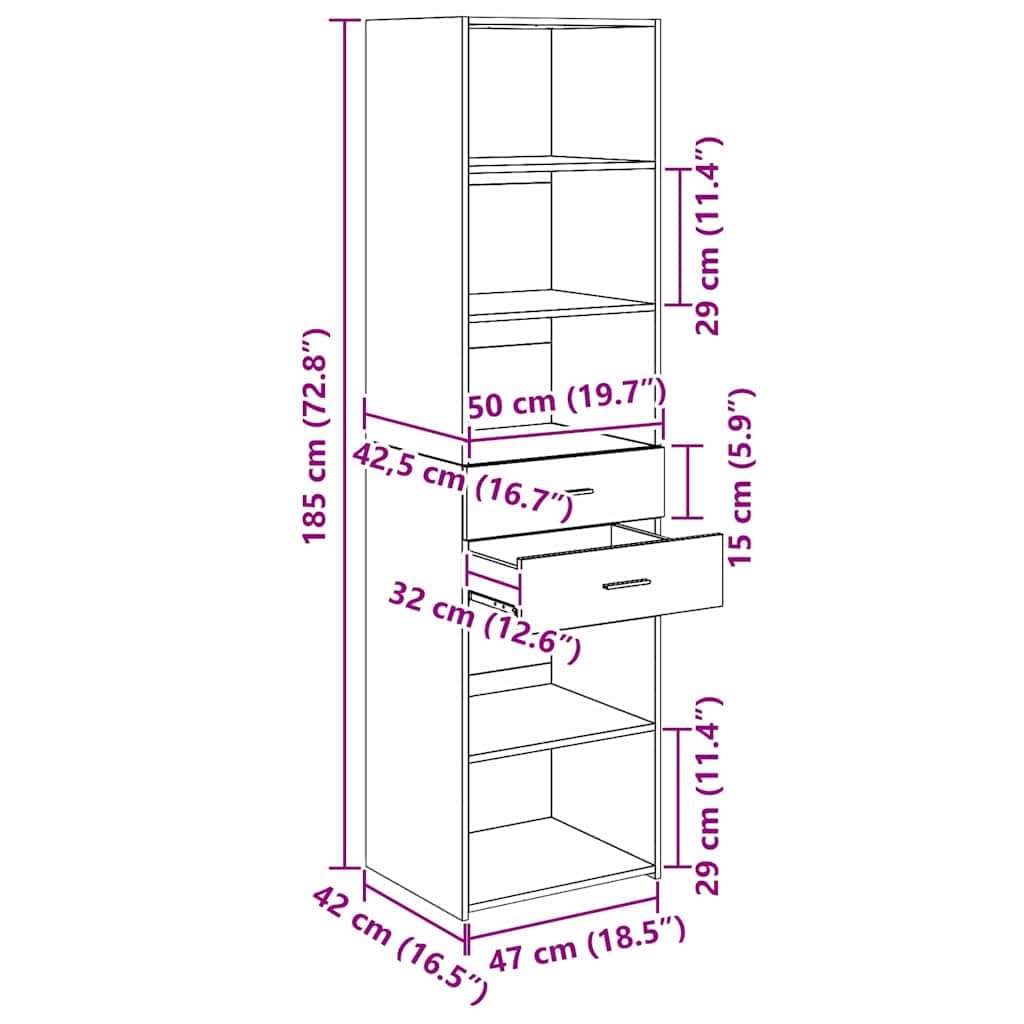 Meuble haut en bois vieilli - 50 x 42,5 x 185 cm - Avec tiroir et porte - Meuble de rangement moderne pour salon, salle à manger, bureau - Avec étagère et étagère - Style maison de campagne