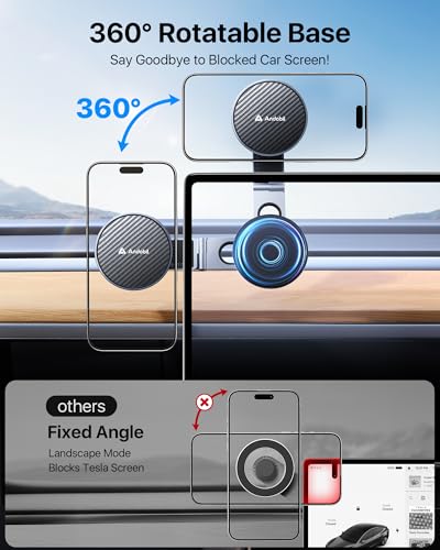 andobil Upgrade Tesla Phone Mount [Strong Magnet & Foldable] MagSafe Car Mount for Tesla New Model Y Juniper Model 3, 360° Adjustable Tesla Phone Holder fits iPhone 17 16 15 Pro Max, Tesla Accessories