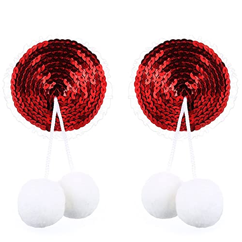 Lipfer 1 Paire Couverture De Mamelon De Noël Santa Hat Sequin Tassel Tassel Poussions De Poitrine Bra Adhésif Réutilisable Pad Concerdeur De Main