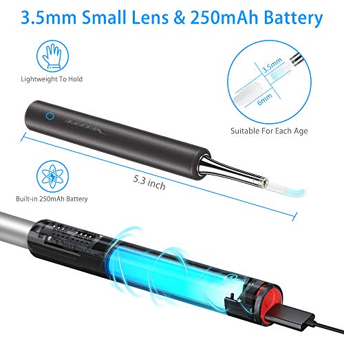 VEEAPE Ear Wax Removal, Earwax Endoscope Remover Tools Ear Scope Otoscope with Light Wireless Ear Camera 1080P HD with 6 LED Lights Ear Cleaner Earwax Candles for iPhone, iPad, Android Phones, Tablet