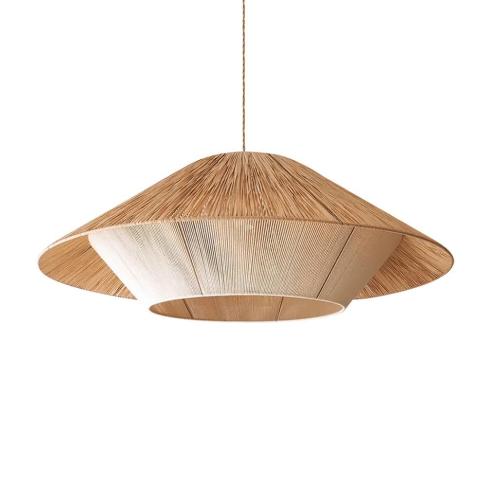 CHUNGYANG 23.6 Inch One-Light Adjustable Height Pendant Lights Kitchen Island Easy to Install Pendant Light Fixture for Dining Room Bedroom Natural Hemp Rope Rattan Chandelier for Entryway Foyer