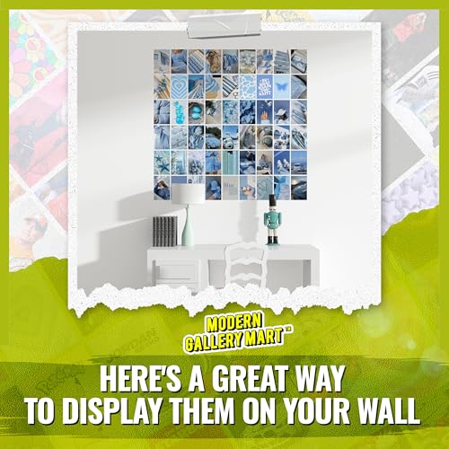 Image of MODERN GALLERY MART Pack of 54 Blue Aesthetic Wall Collage Kit Posters - 4 x 6 Inches Posters for Wall Decoration - Wall Art For Bedroom, Office, Living room, Dorm room - Glue Dots Included