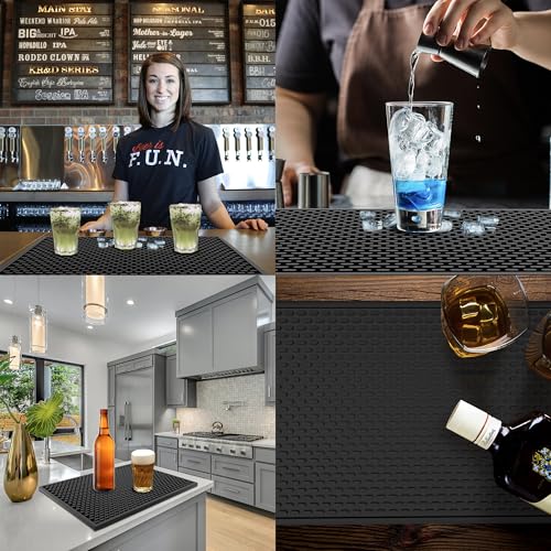 Image of Silicone Bar Mat - Heat-Resistant and Food Safe Drip Mat - Spill Mats for Counter Top - Service Mat for Kitchen, Coffee Bar, Restaurant - Thick Drying Mat for Glasses - 46cm x 30cm , Black