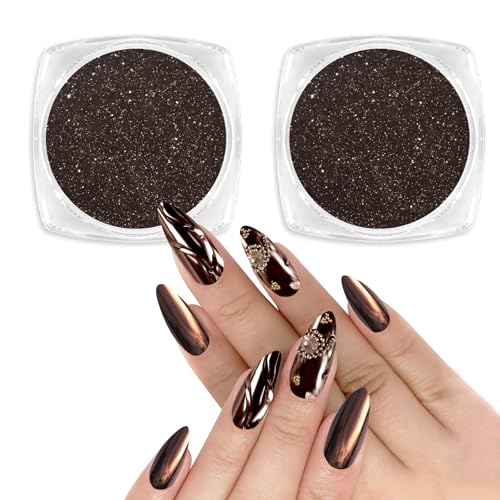 Allstarry Brown Chrome Nail Powder 2pcs Metallic Mirror Effect Dust Glitter