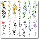 CHARLENT Arm Band Flower Temporary Tattoos for Women Girls - 9 Sheets Long Size Watercolor Leaves Flowers Fake Tattoos for Women Girls Wrist, Ankle, Arm Band