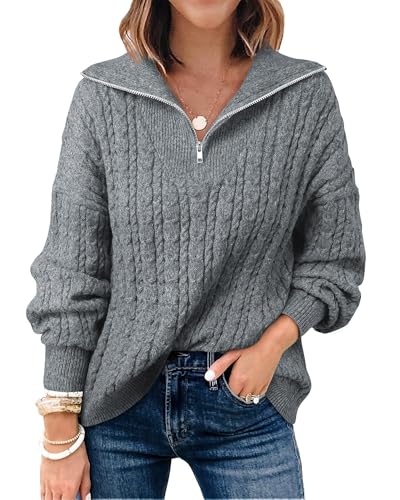 Vivilli Women's Oversized Sweater Quarter Zip Chunky Cable Knit Sweaters Fall Winter Fashion Pullover Sweater Tops2