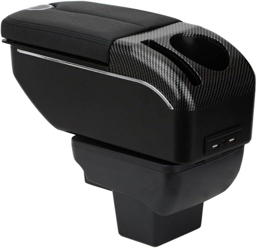 ZENVI Armrests Compatible with Volkswagen VW Polo Armrest 2020-2024 Center Console Organizer Box Double Door Style Usable for Elbow Support （Black Style）