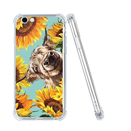 For Highland Cow Sunflower Iphone Se(2022/2020)/8/7 Case, Western Cow Farm Animal Iphone Case For Boys Girls, Farm Animal Western Cowgirl Cowboy Retro Howdy Boho Gifts Case For Boys Men Iphone #TOP13