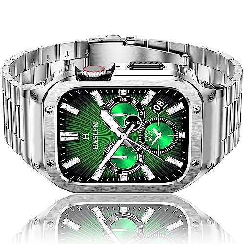 HASLFM Stainless Steel Straps with Case Compatible with Apple Watch 45mm Series 9 8 7