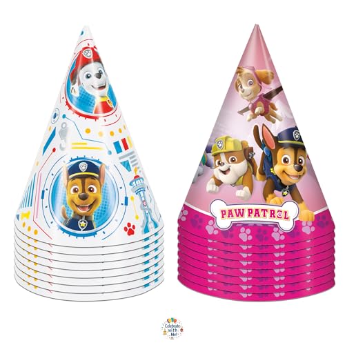 Unique Paw Patrol and Paw Patrol Girl Party Hats 16 Party Hats with Celebrate With Me Sticker | Kids Birthday Party Supplies
