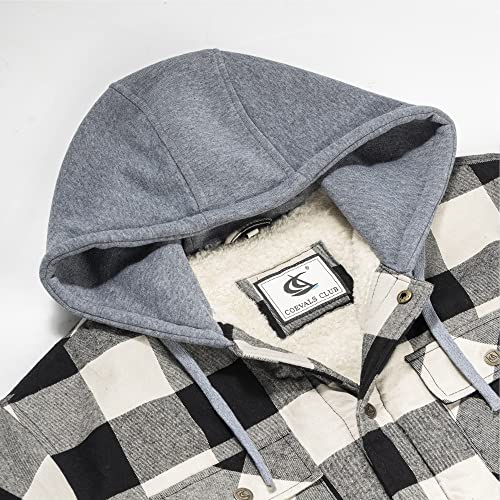 Image of COEVALS CLUB Men's Flannel Shacket Casual Button Snap Sherpa Quilted Lined Premium Jacket Shirts