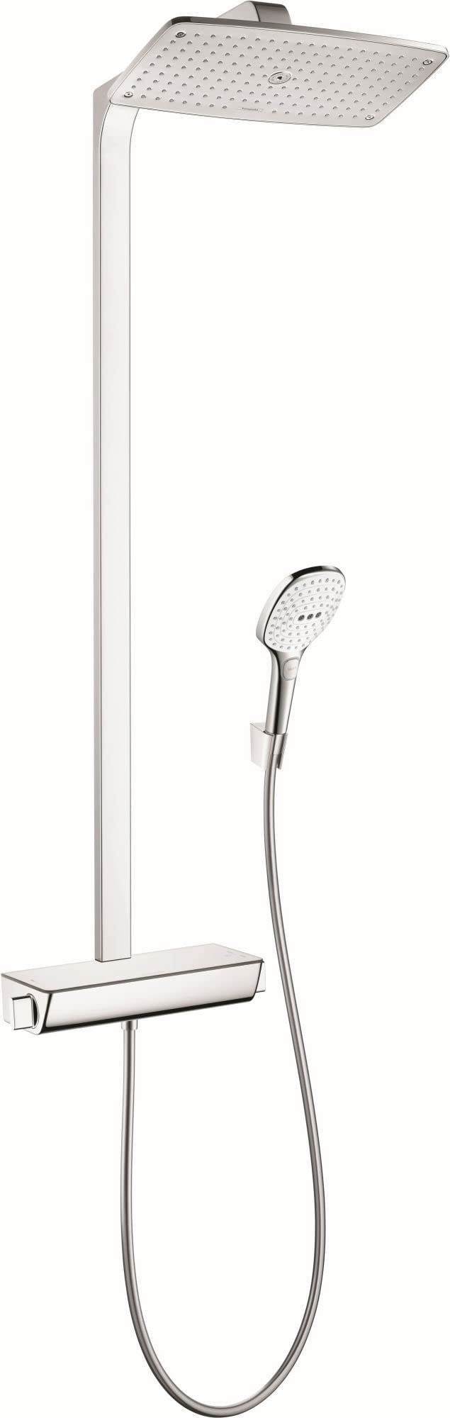 hansgroheRaindance E Sliding Height Adjust Air Infusion, Rain AirPower Spray, QuickClean Showerpipe Shower Set in White/Chrome, 27112401
