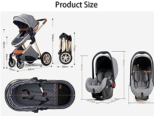 DERTEIO Kinderwagen Autostoel Combo, Verstelbare High View kinderwagens en kinderwagens voor baby's, kinderwagen 3 in 1… - Afbeelding 8
