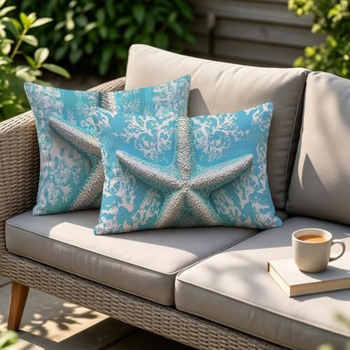 Housse de coussin extérieur imperméable 40x80cm aspect lin durable - 5