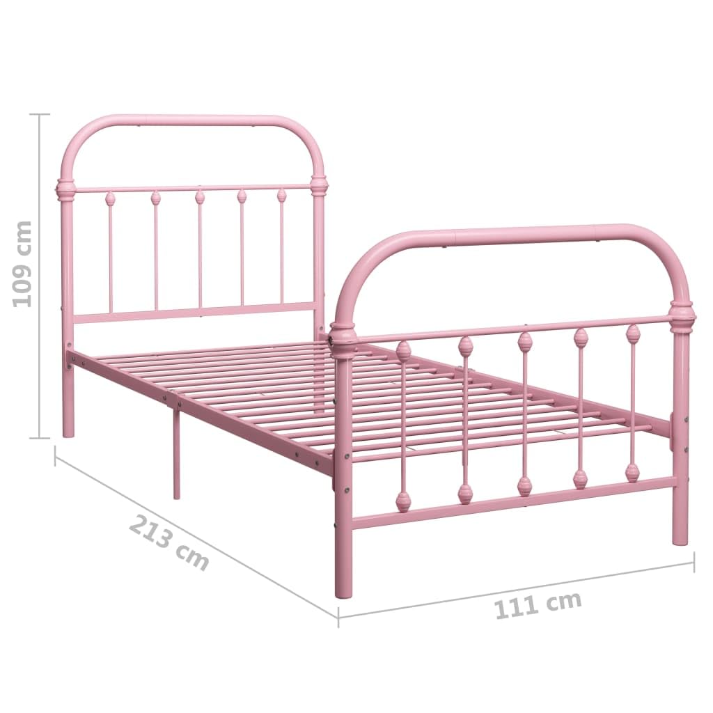 vidaXL Estructura de Cama Dormitorio Casa Robusta Duradera Mobiliario Cómodo Moderna Individual para Jóvenes Metal Rosa 100x200 cm