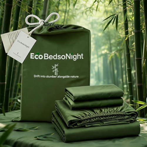 Image of 100% Viscose Derived from Bamboo Sheets, Soft & Cooling Viscose from Bamboo Sheets for Hot Sleepers, Ultra - deep Pockets Fit 18 inch-24 inch Mattresses(Olive Green)