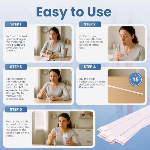 Image of Nitric Oxide Test Strips (25 Pack) - Easy-to-Use Saliva Test for Nitric Oxide Levels | Results in 15 Seconds | Track the Effects of NO Supplements | Support Energy, Circulation & Natural Wellness