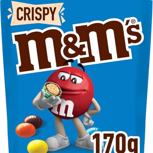 M&M's CRISPY - Snack de Bolitas de Arroz Inflado Cubiertas de Chocolate con Leche - Colores Surtidos, Paquete de 170g
